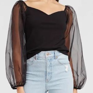 Express Organza Sleeve Sweetheart Top - Size M